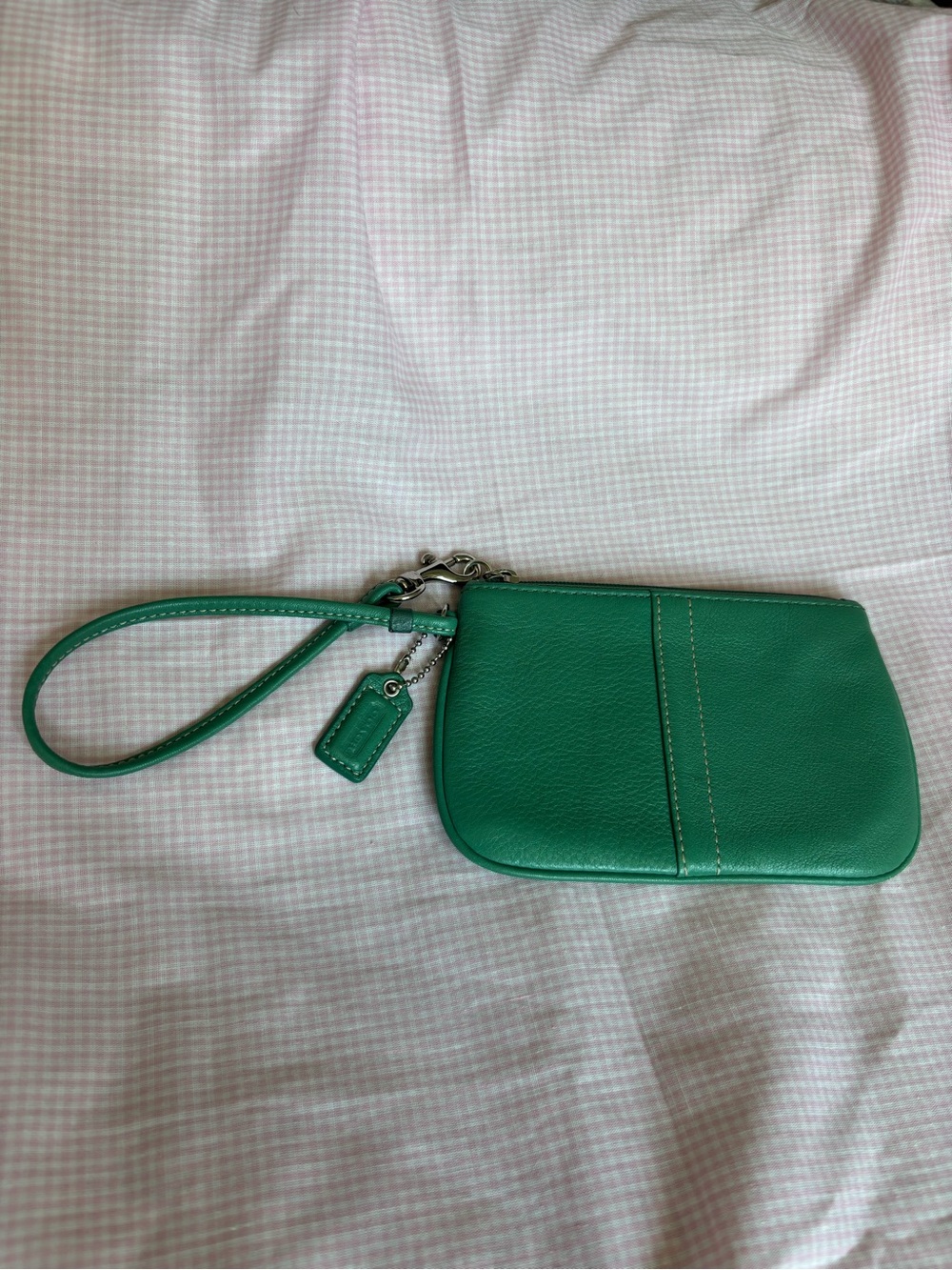 Coach Green Leather Wristlet Pouch